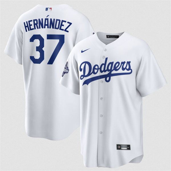 Los Angeles Dodgers #37 Teoscar Hern??ndez White 2025 World Series Champions Stitched Baseball Jersey