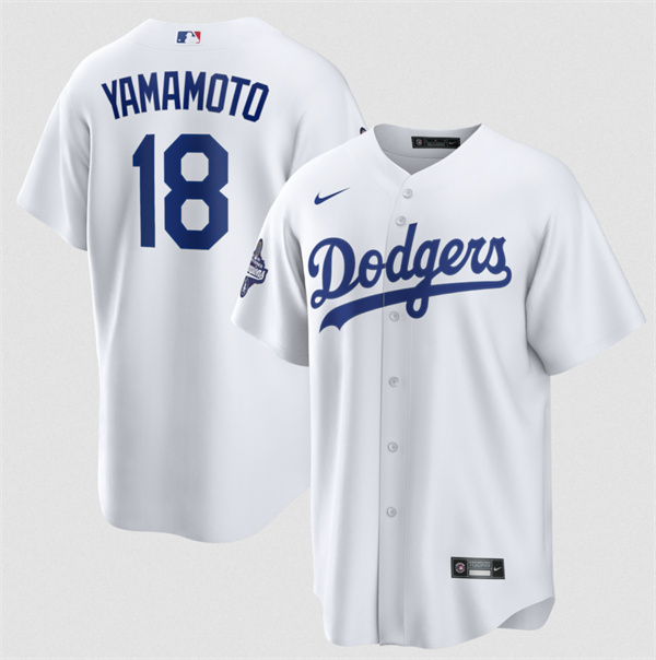 Los Angeles Dodgers #18 Yoshinobu Yamamoto White 2025 World Series Champions Stitched Baseball Jersey