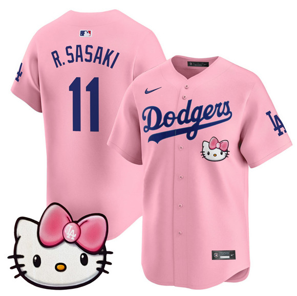 Los Angeles Dodgers #11 Roki Sasaki Pink 2025 Hello Kitty Vapor Limited Stitched Baseball Jersey Los Angeles Dodgers #11 Roki Sasaki Pink 2025 Hello Kitty Vapor Limited Stitched Baseball Jersey