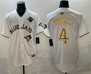 Toronto Blue Jays #4 George Springer White Gold 2025 American League Champions Limited Stitched Jersey Toronto Blue Jays #4 George Springer White Gold 2025 American League Champions Limited Stitched Jersey