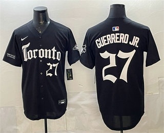 Toronto Blue Jays #27 Vladimir Guerrero Jr Black Gothic North Edition Limited Stitched Baseball Jersey Toronto Blue Jays #27 Vladimir Guerrero Jr Black Gothic North Edition Limited Stitched Baseball Jersey