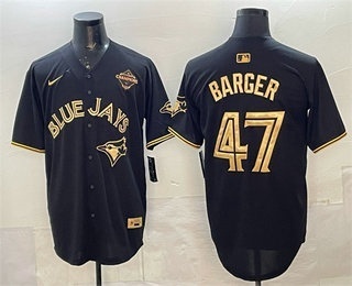 Toronto Blue Jays #47 Addison Barger Black Gold 2025 American League Champions Limited Stitched Jersey Toronto Blue Jays #47 Addison Barger Black Gold 2025 American League Champions Limited Stitched Jersey