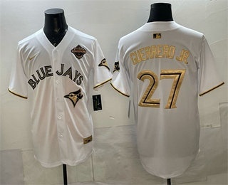 Toronto Blue Jays #27 Vladimir Guerrero Jr White Gold 2025 American League Champions Limited Stitched Jersey Toronto Blue Jays #27 Vladimir Guerrero Jr White Gold 2025 American League Champions Limited Stitched Jersey