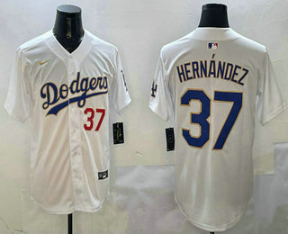 Los Angeles Dodgers #37 Teoscar Hernandez Number White Gold Cool Base Stitched Jersey