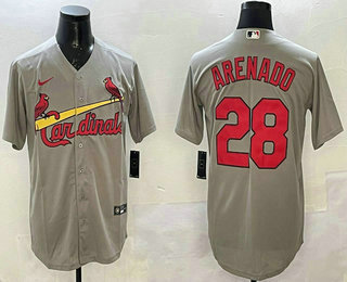 St Louis Cardinals #28 Nolan Arenado Grey Stitched Cool Base Nike Jersey