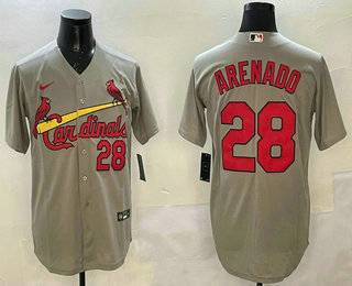 St Louis Cardinals #28 Nolan Arenado Number Grey Stitched Cool Base Nike Jersey