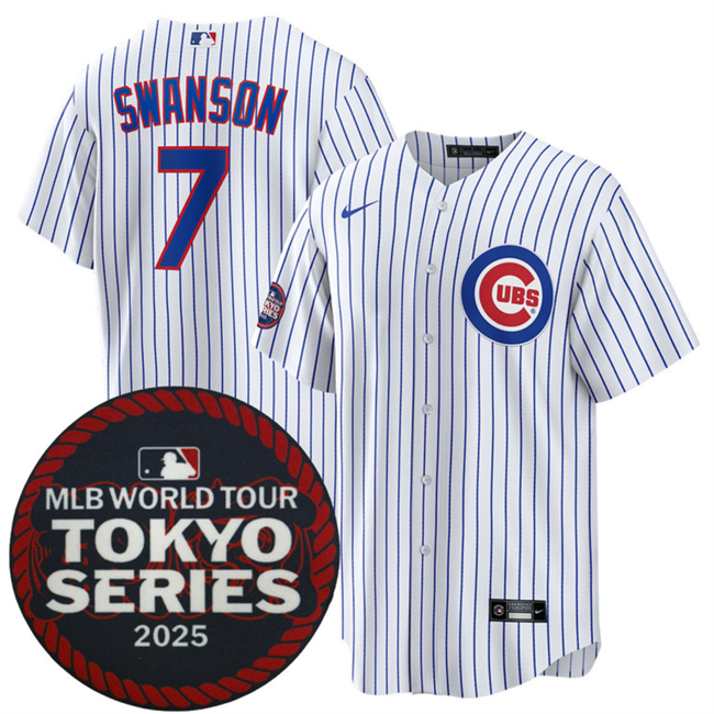 Chicago Cubs #7 Dansby Swanson White 2025 World Tour Tokyo Series Home Stitched Baseball Jersey