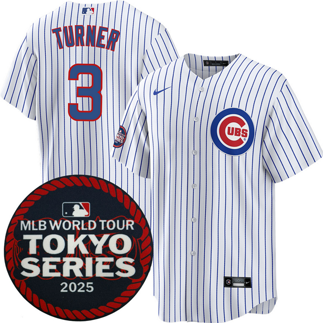 Chicago Cubs #3 Justin Turner White 2025 World Tour Tokyo Series Home Stitched Baseball Jersey