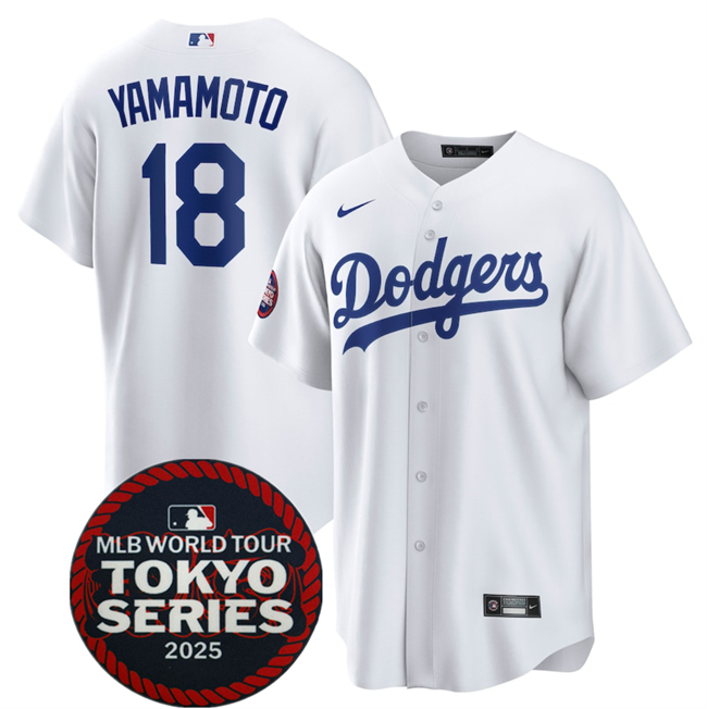Los Angeles Dodgers #18 Yoshinobu Yamamoto White 2025 World Tour Tokyo Series Home Stitched Baseball Jersey