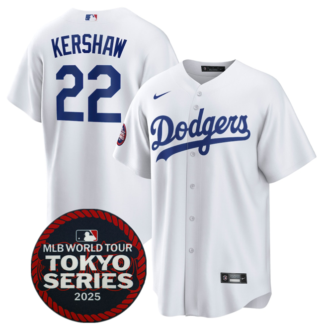 Los Angeles Dodgers #22 Clayton Kershaw White 2025 World Tour Tokyo Series Home Stitched Baseball Jersey