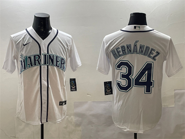 Seattle Mariners #34 F??lix Hern??ndez White Cool Base Stitched Baseball Jersey Seattle Mariners #34 F??lix Hern??ndez White Cool Base Stitched Baseball Jersey
