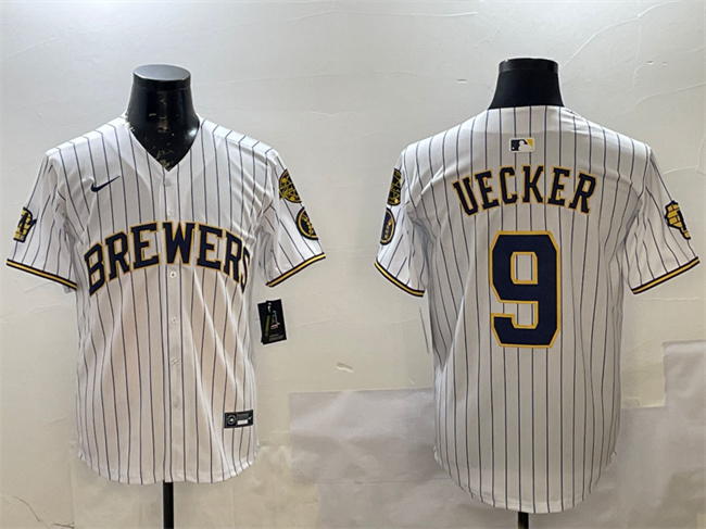 Milwaukee Brewers #9 Bob Uecker White With Home Patch Limited Stitched Baseball Jersey