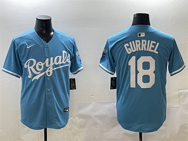 Kansas City Royals #18 Yuli Gurriel Blue Cool Base Stitched Baseball Jersey