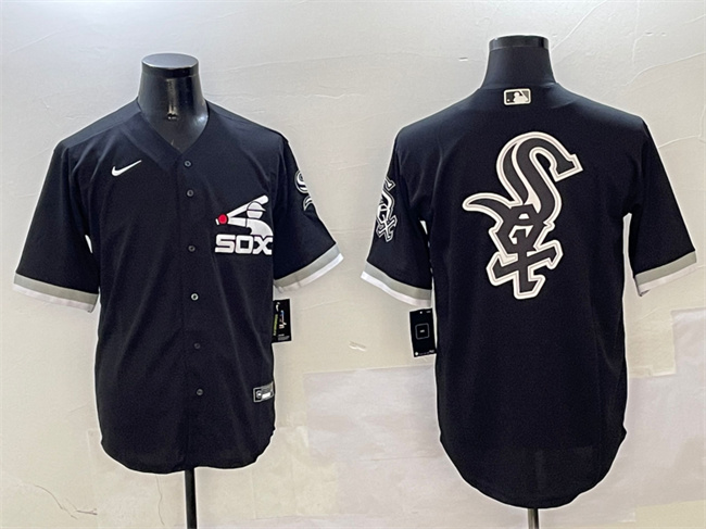 Chicago White Sox Black Team Big Logo Cool Base Stitched Jersey