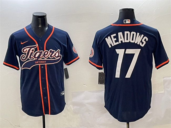 Detroit Tigers #17 Parker Meadows Navy With Patch Cool Base Stitched Baseball Jersey