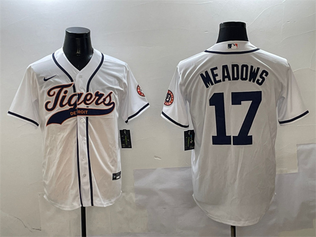 Detroit Tigers #17 Parker Meadows White With Patch Cool Base Stitched Baseball Jersey