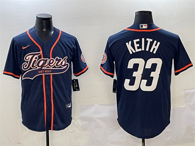 Detroit Tigers #33 Colt Keith Navy With Patch Cool Base Stitched Baseball Jersey