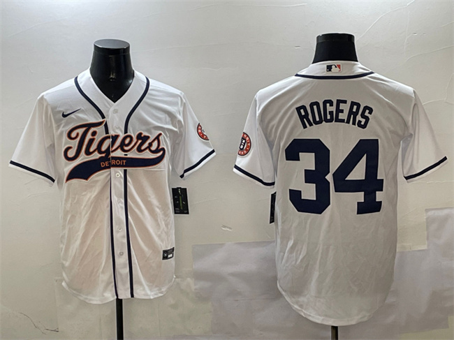 Detroit Tigers #34 Jake Rogers White With Patch Cool Base Stitched Baseball Jersey
