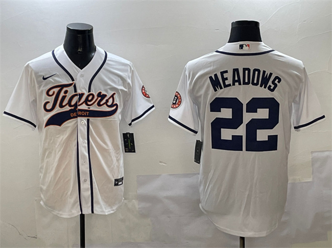 Detroit Tigers #22 Parker Meadows White With Patch Cool Base Stitched Baseball Jersey Detroit Tigers #22 Parker Meadows White With Patch Cool Base Stitched Baseball Jersey