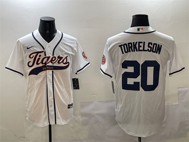 Detroit Tigers #20 Spencer Torkelson White With Patch Cool Base Stitched Baseball Jersey Detroit Tigers #20 Spencer Torkelson White With Patch Cool Base Stitched Baseball Jersey