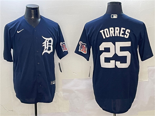 Detroit Tigers #25 Gleyber Torres Navy With Patch Cool Base Stitched Baseball Jersey Detroit Tigers #25 Gleyber Torres Navy With Patch Cool Base Stitched Baseball Jersey