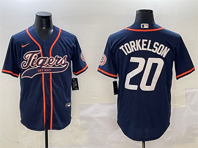 Detroit Tigers #20 Spencer Torkelson Navy With Patch Cool Base Stitched Baseball Jersey