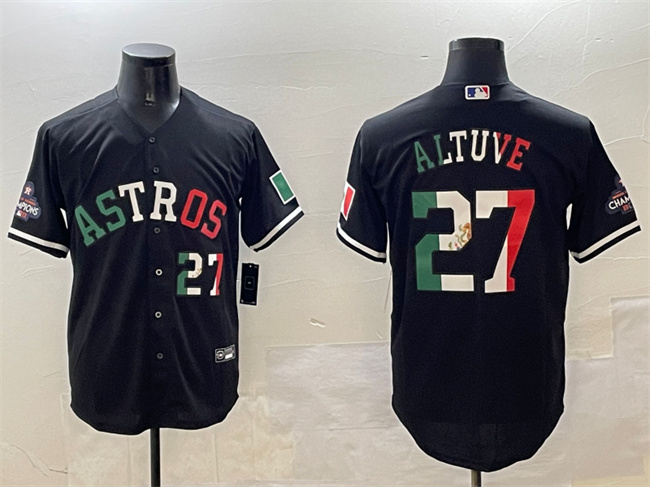 Houston Astros #27 Jose Altuve Black Mexico With World Serise Champions Patch Cool Base Stitched Baseball Jersey