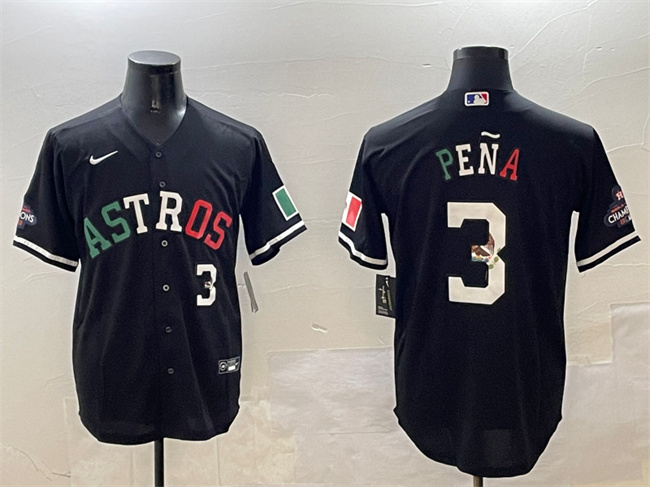 Houston Astros #3 Jeremy Pena Black Mexico With World Serise Champions Patch Cool Base Stitched Baseball Jersey