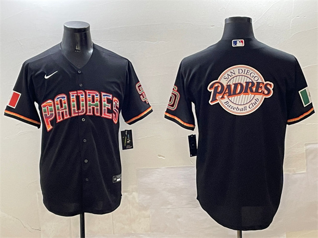 San Diego Padres Team Big Logo Black Mexico Cool Base Stitched Baseball Jersey