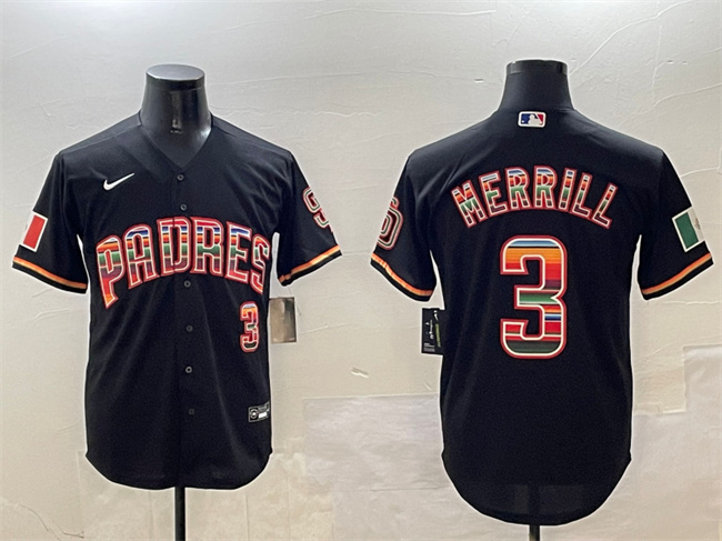 San Diego Padres #3 Jackson Merrill Black Mexico Cool Base Stitched Baseball Jersey San Diego Padres #3 Jackson Merrill Black Mexico Cool Base Stitched Baseball Jersey
