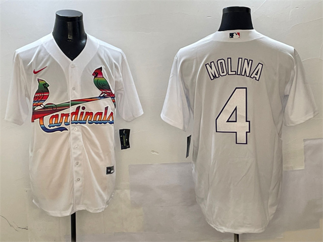 St. Louis Cardinals #4 Yadier Molina White Cool Base Stitched Baseball Jersey
