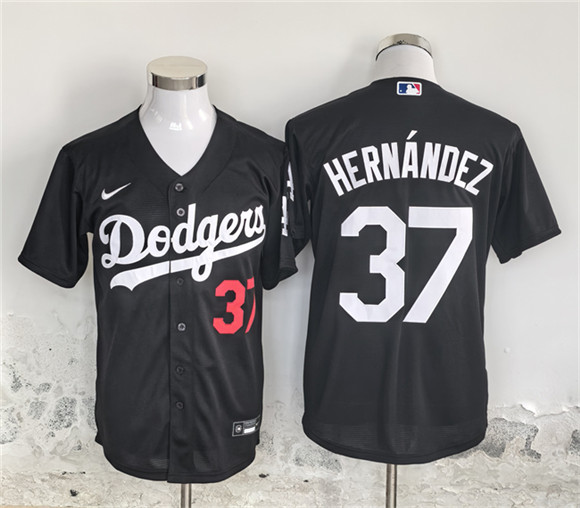 Los Angeles Dodgers #37 Teoscar Hern??ndez Black Cool Base Stitched Baseball Jersey