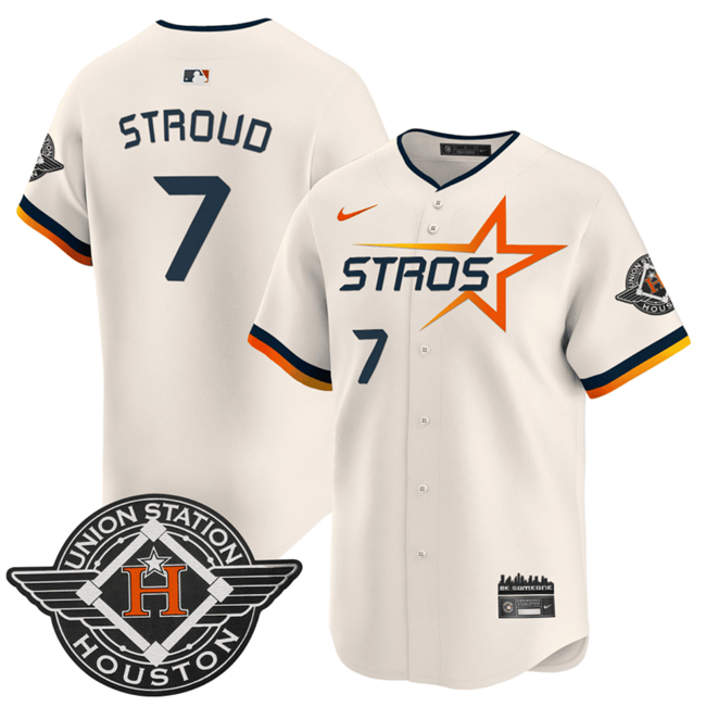 Houston Astros #7 C.J. Stroud Cream 2025 City Connect Limited Stitched Baseball Jersey Houston Astros #7 C.J. Stroud Cream 2025 City Connect Limited Stitched Baseball Jersey