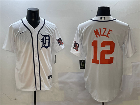 Detroit Tigers #12 Casey Mize White With Patch Cool Base Stitched Baseball Jersey