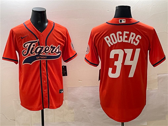 Detroit Tigers #34 Jake Rogers Orange With Patch Cool Base Stitched Baseball Jersey