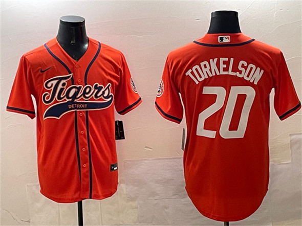 Detroit Tigers #20 Spencer Torkelson Orange With Patch Cool Base Stitched Baseball Jersey