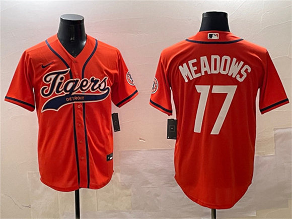 Detroit Tigers #17 Parker Meadows Orange With Patch Cool Base Stitched Baseball Jersey