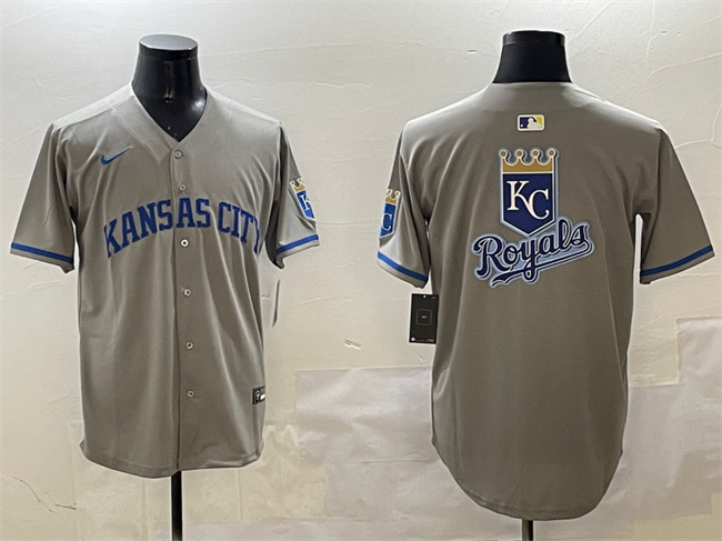 Kansas City Royals Team Big Logo Gray 2024 Away Limited Stitched Baseball Jersey