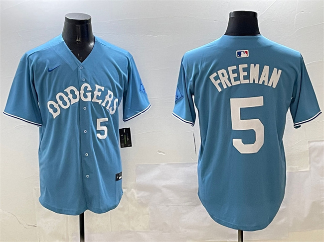 Los Angeles Dodgers #5 Freddie Freeman Light Blue Limited Stitched Baseball Jersey
