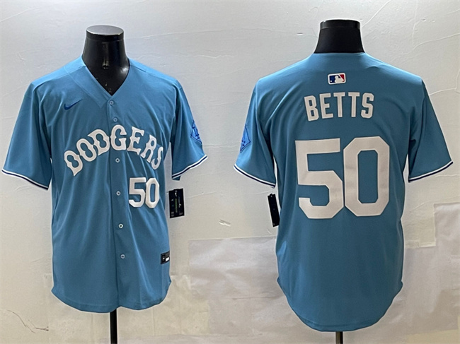Los Angeles Dodgers #50 Mookie Betts Light Blue Limited Stitched Baseball Jersey