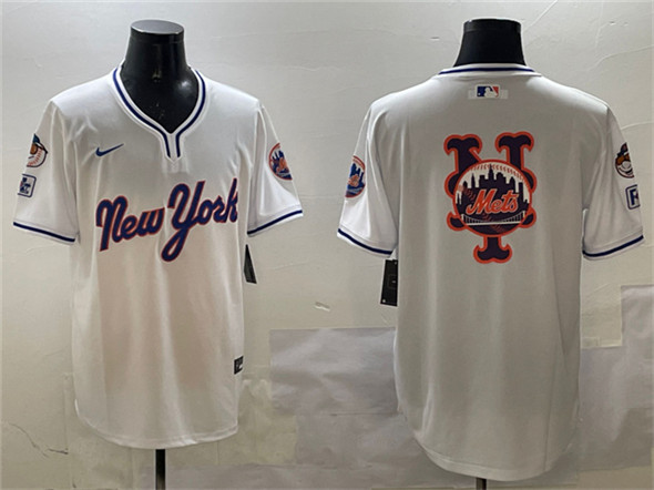 New York Mets Team Big Logo White 2025 Spring Training Stitched Baseball Jersey New York Mets Team Big Logo White 2025 Spring Training Stitched Baseball Jersey