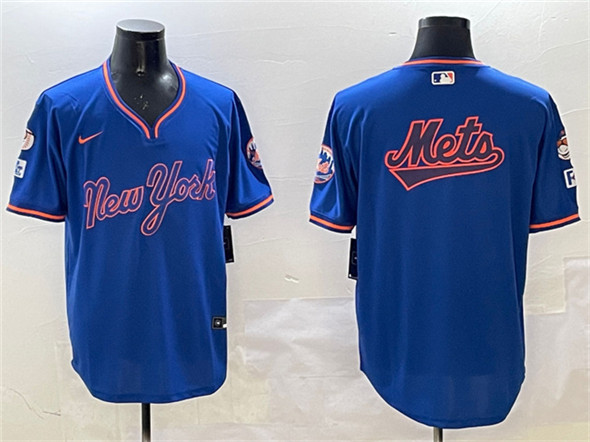 New York Mets Team Big Logo Royal 2025 Spring Training Stitched Baseball Jersey