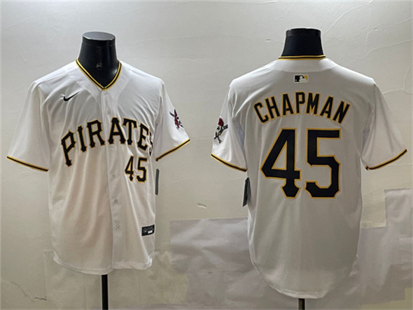 Pittsburgh Pirates #45 Aroldis Chapman White Home Limited Stitched Baseball Jersey