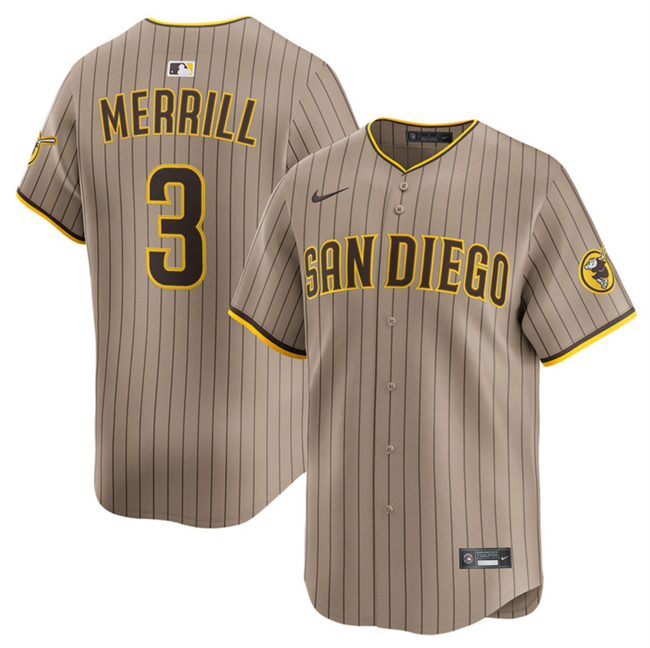 San Diego Padres #3 Jackson Merrill Tan 2024 Alternate Limited Stitched Baseball Jersey