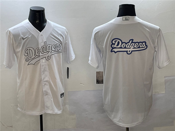 Los Angeles Dodgers Team Big Logo White Cool Base Stitched Baseball Jersey