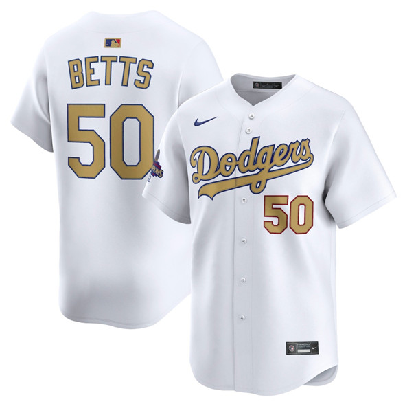 Los Angeles Dodgers #50 Mookie Betts White 2025 Gold Collection Limited Stitched Baseball Jersey
