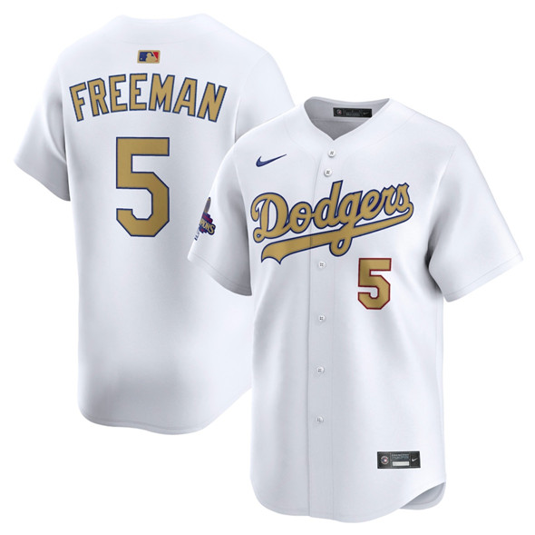 Los Angeles Dodgers #5 Freddie Freeman White 2025 Gold Collection Limited Stitched Baseball Jersey