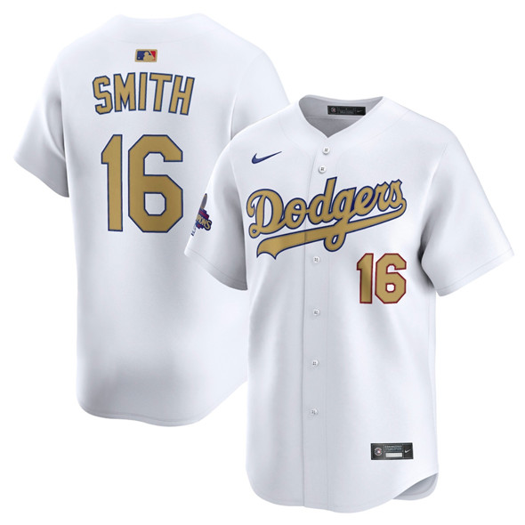 Los Angeles Dodgers #16 Will Smith White 2025 Gold Collection Limited Stitched Baseball Jersey