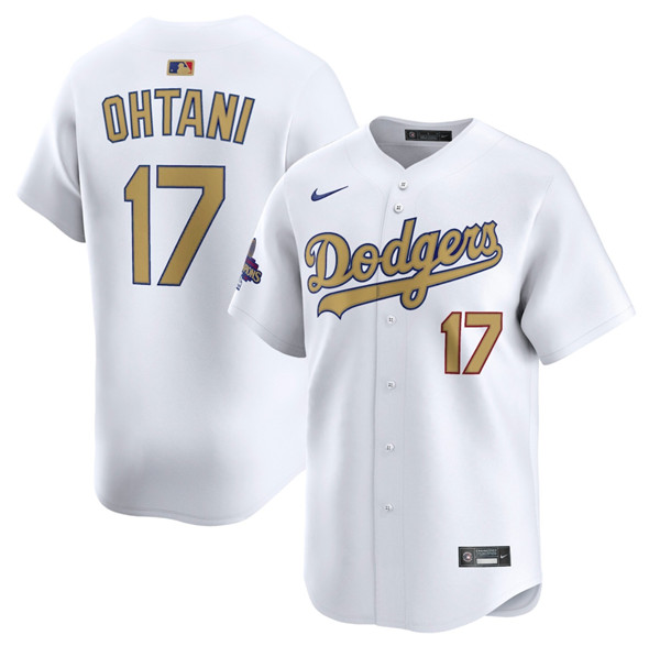 Los Angeles Dodgers #17 Shohei Ohtani White 2025 Gold Collection Limited Stitched Baseball Jersey Los Angeles Dodgers #17 Shohei Ohtani White 2025 Gold Collection Limited Stitched Baseball Jersey