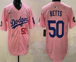 Los Angeles Dodgers #50 Mookie Betts Pink 2025 Tokyo Series Limited Jersey